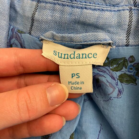 Sundance Linen Iris Blue Plaid Windowpane Blazer Womens Size PS Preppy - Picture 2 of 8